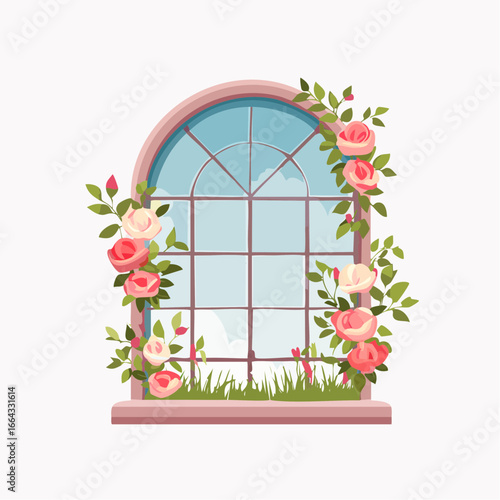 Ornate Window Decorated With Roses