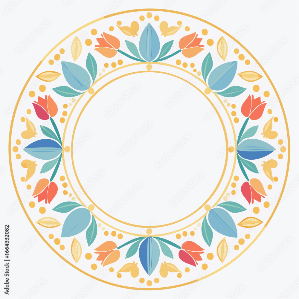 Fototapeta premium Floral Decorative Circle Frame With Tulips