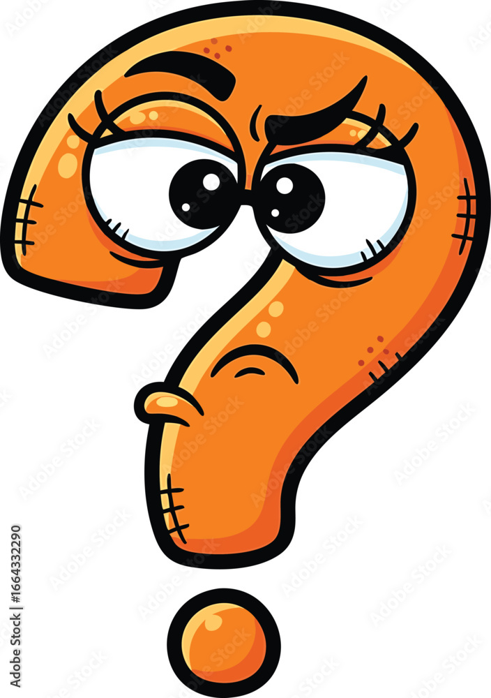 Naklejka premium Cartoon question mark with an angry expression showing confusion and inquiry clearly