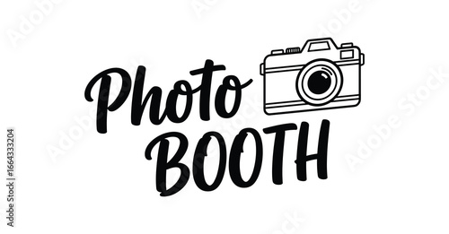 Simple photo booth sign with a camera illustration. Ideal for event and photography related designs.