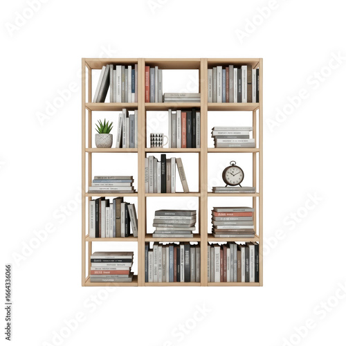 Wooden bookshelf isolated on transparent background