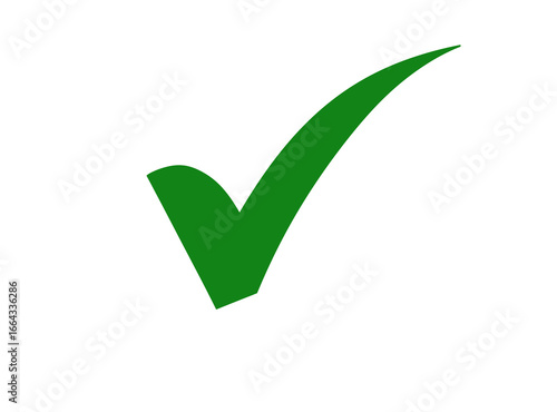 Simple vibrant green check mark vector graphic on transparent background
