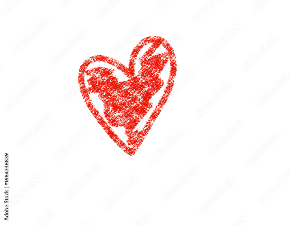 Obraz premium Isolated red crayon heart illustration on a black transparent background