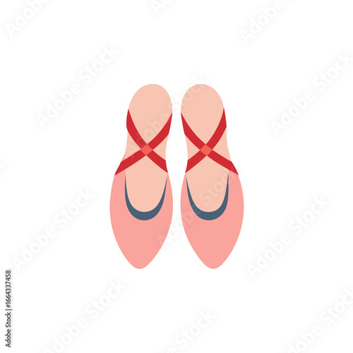 Ballet Shoes Pair Flat Vector Illustration, Dance Pointe Footwear Clipart