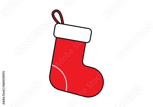 Calcetín rojo navideño con lazo en fondo blanco
