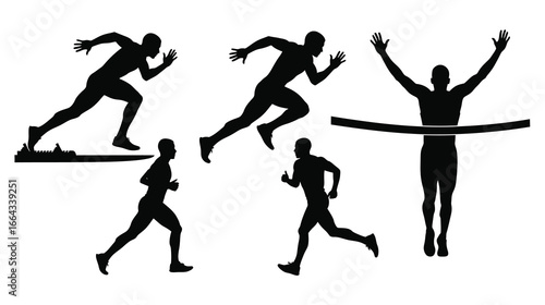 Wallpaper Mural Silhouette of runner in various poses isolated on white background Torontodigital.ca
