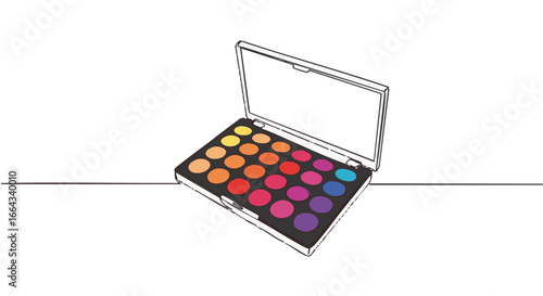 A colorful eyeshadow palette, with a vast spectrum of shades, opens up for make-up purpose.