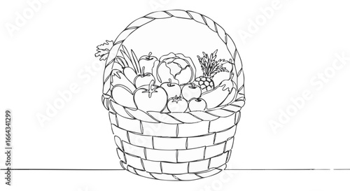 A basket of fresh vegetables and fruits, illustrating a concept of health and harvest.