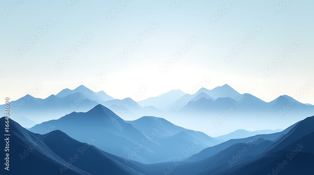 Fototapeta premium Misty mountain range, soft blue tones