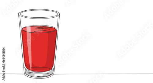 A clear glass is half-filled with vibrant red liquid, perfect for showcasing refreshment or a visual concept.