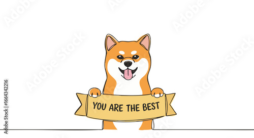 A cheerful Shiba Inu holding a banner that says You Are The Best.
