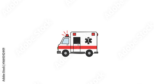 Emergency vehicle with flashing lights in a medical scene.