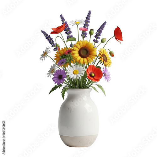Vase of wildflowers isolated on transparent background