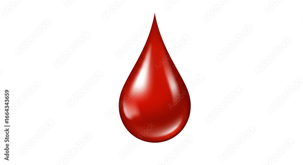 Obraz premium Blood Drop: A close-up image of a single, pristine blood droplet, showcasing its vibrant crimson hue and smooth, reflective surface, representing the essence of life and vitality.