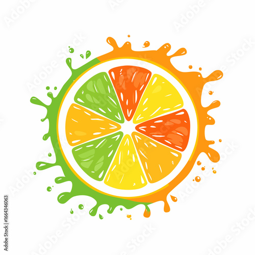 Citrus Slice with Splash Effect Vector Design Orange Lemon Lime
