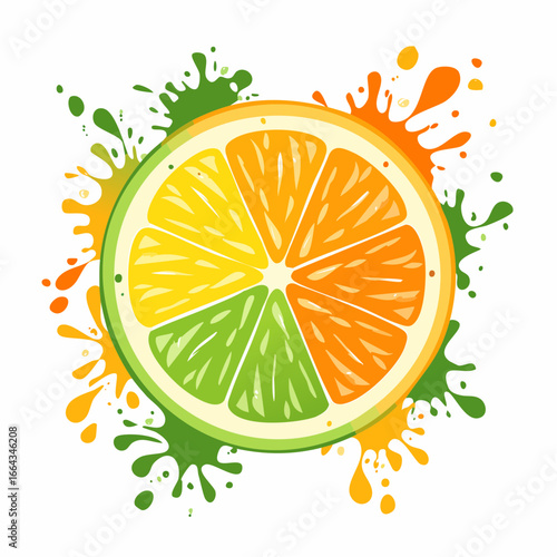Citrus Slice with Splash Effect Vector Design Orange Lemon Lime