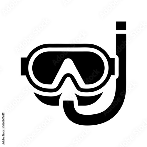 Black and white icon of snorkeling gear representing underwater exploration and diving adventures in marine environments with focus on equipment.