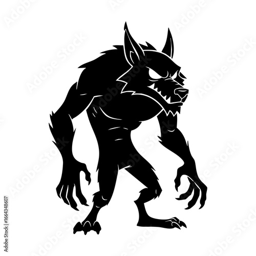 A flat illustration of scary werewolf character