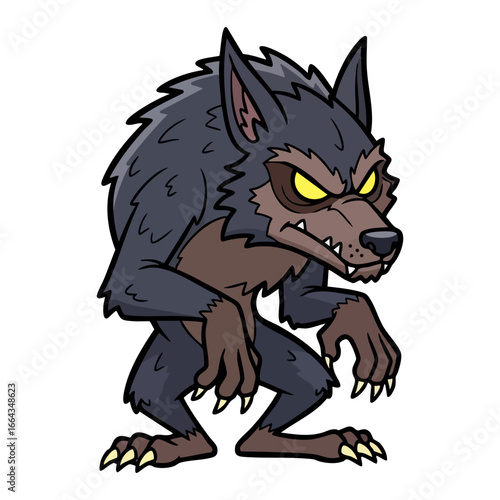 A flat illustration of scary werewolf character