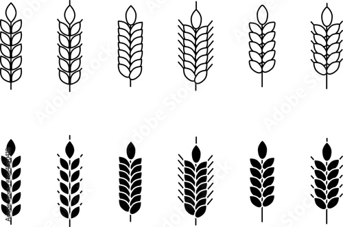 Wheat Ear Icon Set Black and White