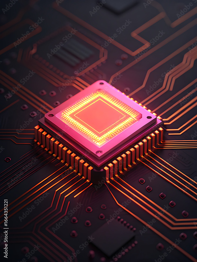 Fototapeta premium electronic circuit board orange and pink