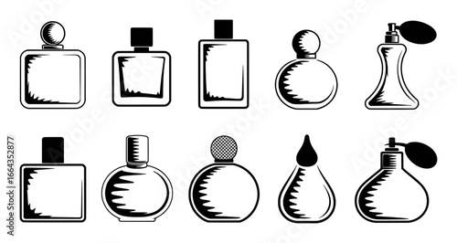 Collection of Black and White Perfume Bottle Icons