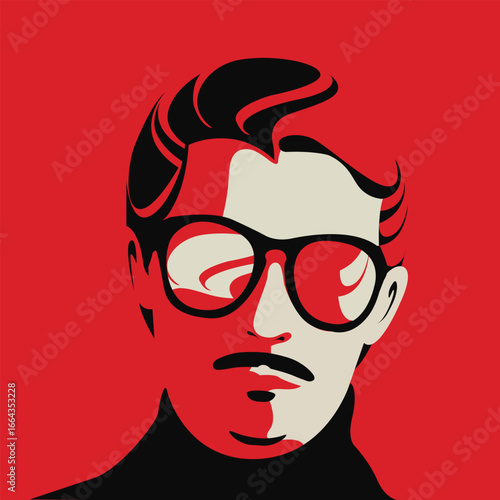 Portrait of a handsome man with sunglasses, red background