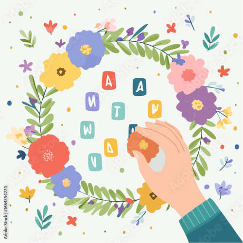 Childrens Hand Playing Colorful Letters Educational Design