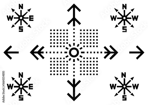 Compass rose with north south and east indicators isolated on transparent background