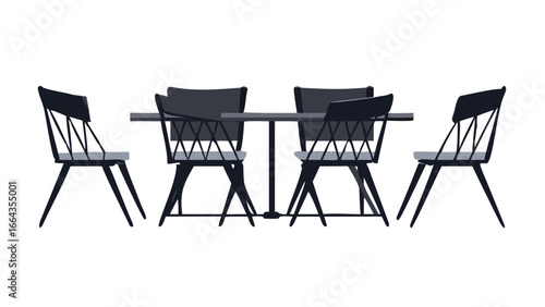Four dark gray chairs around a table isolated on transparent background