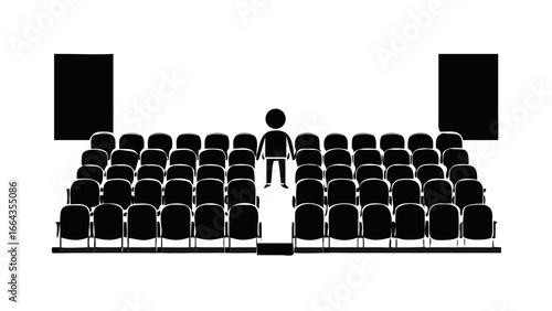 One person standing in an empty cinema audience isolated on transparent background