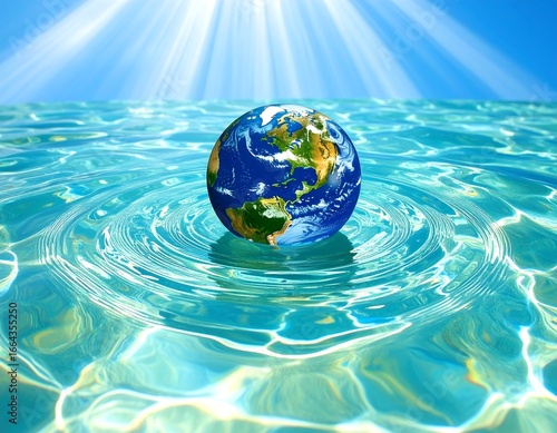 Earth Floating on Water, Sun Rays