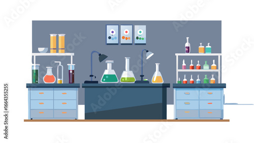 Chemistry laboratory equipment and experiments isolated on transparent background