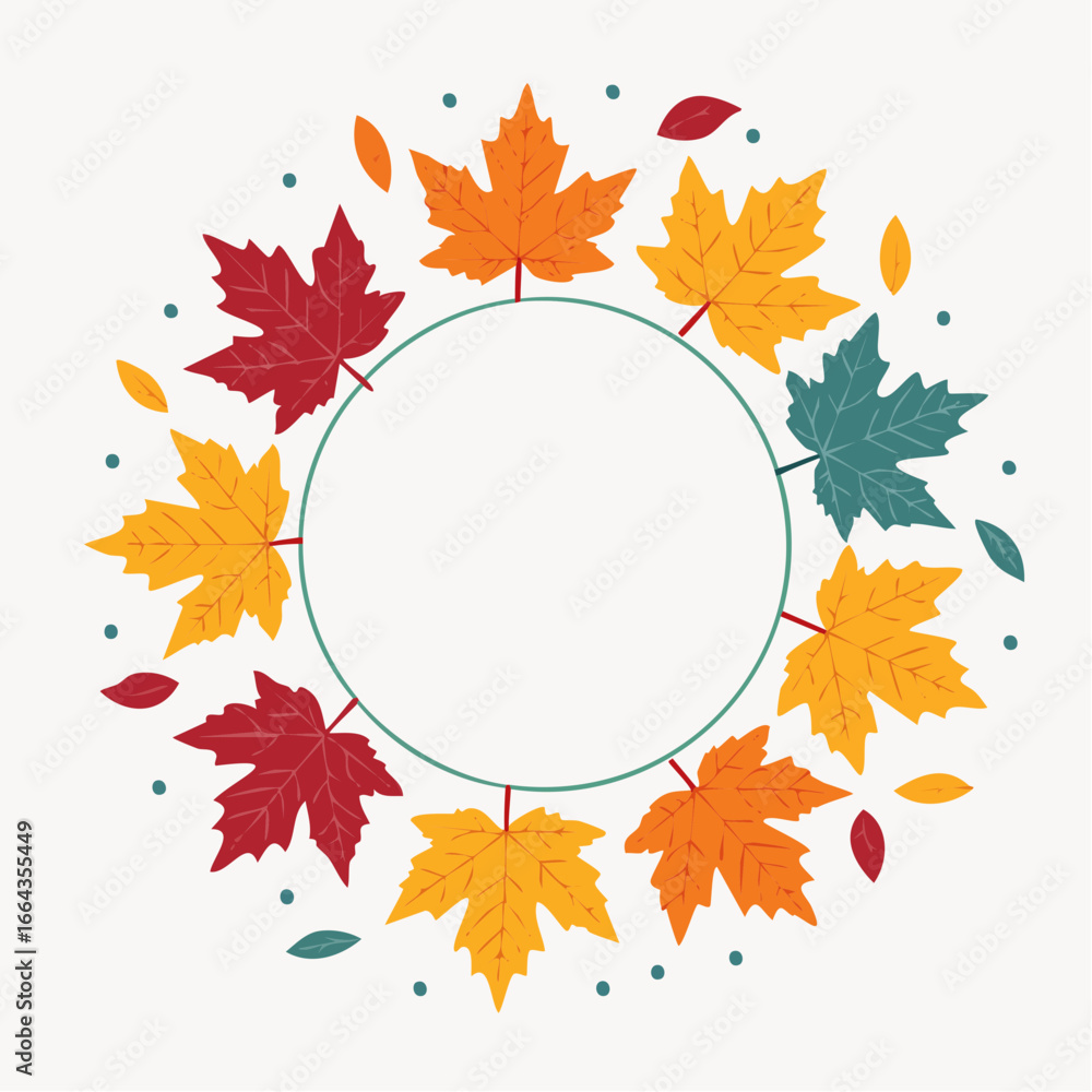 Fototapeta premium Colorful Autumn Maple Leaves Circle Frame