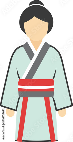 Elegant person in traditional japanese kimono with obi belt on white background