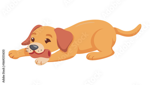 Cute cartoon dog playing with a bone isolated on transparent background