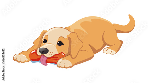 Cute cartoon puppy playing with a bone toy isolated on transparent background