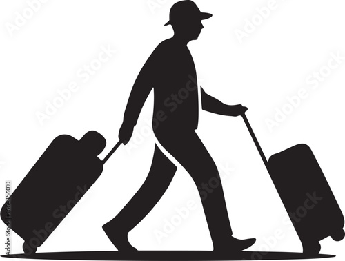 Traveler with Luggage Silhouette Man on Trip with Suitcases silhouette