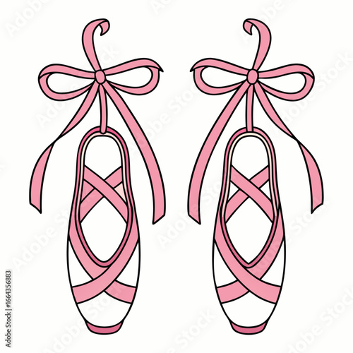 Elegant ballerina pointe shoes tied with delicate ribbons