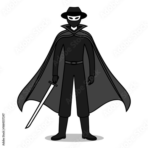 Zorro style masked hero with flowing cape
