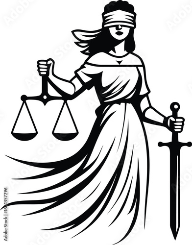 Lady Justice with scales and sword, classic law and legal symbol