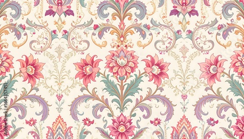 Elegant Floral Damask Seamless Pattern Design