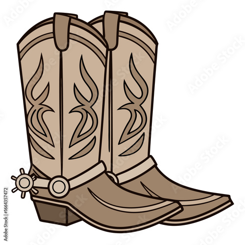 Classic cowboy boots with spurs on a clean white background