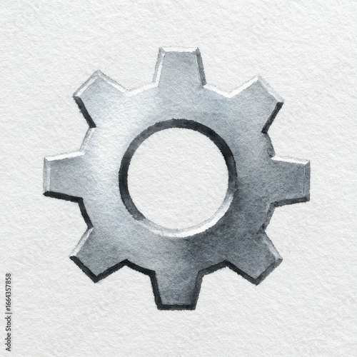 Silver Metal Gear on White Textured Background