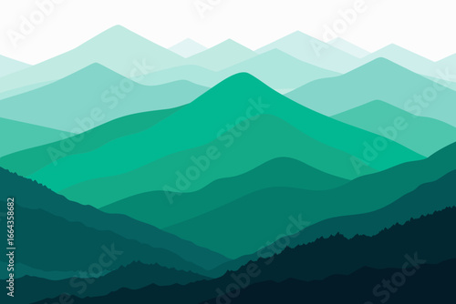 Abstract layered mountain range in varying shades of teal and green
