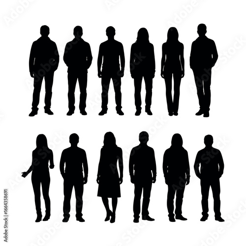 Silhouette image of diverse people in business attire.