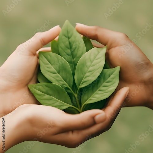 Wallpaper Mural Hands holding fresh green leaves Torontodigital.ca