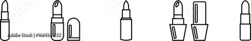 Lipstick Icon Set, Collection and Group Black Cosmetic Makeup Tube, Beauty Product Symbol, Fashion Accessory Vector in Line Style for Glamour, Elegance, Salon and Stylish Design