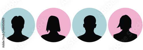 male and female, in uniform minimalist grey tones. User profile icon set. Vector illustration of various user profile icons. Flat illustration in grayscale. Avatar, user profile, person icon, gender 