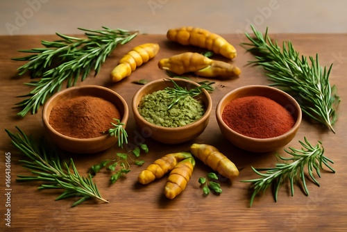 Wallpaper Mural Wooden table with organic spices Torontodigital.ca